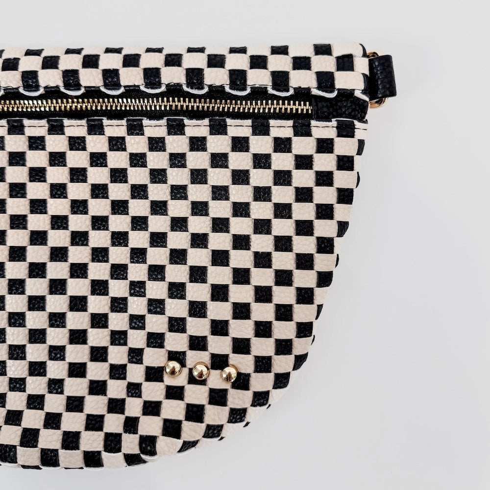 Westlyn Woven Bum Bag-Black & Ivory Checkered