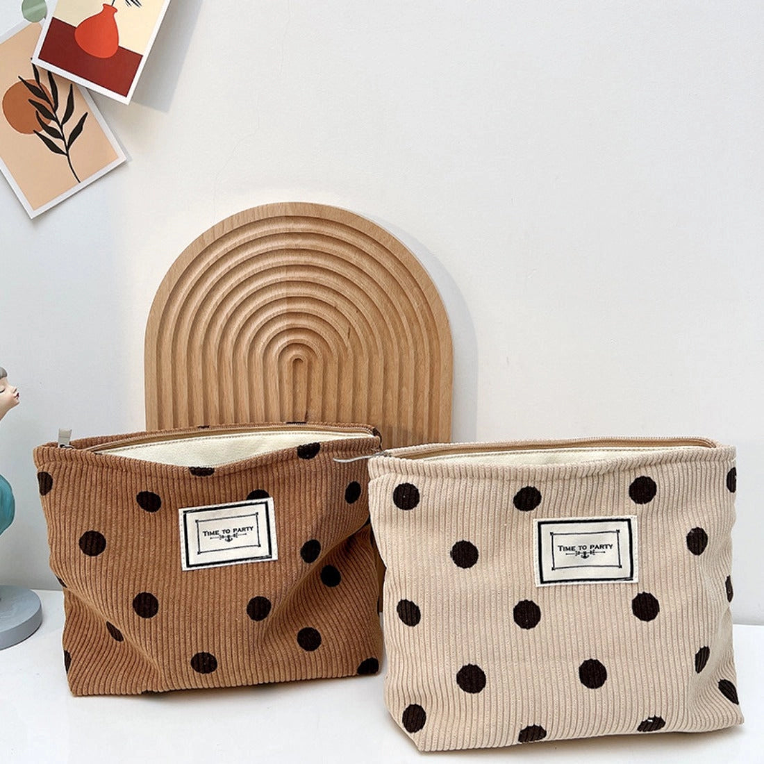Polka Dot Corduroy Cosmetic Bag