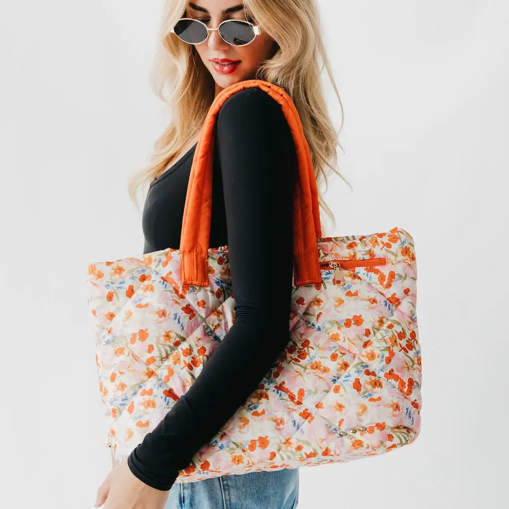 Presley Puffer Quilted Tote- Orange