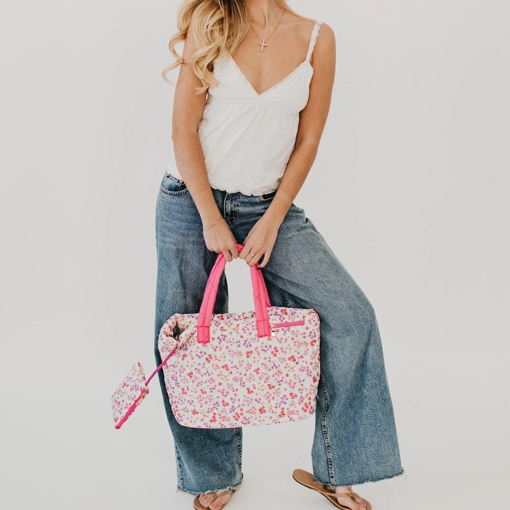 Presley Puffer Quilted Tote-Pink