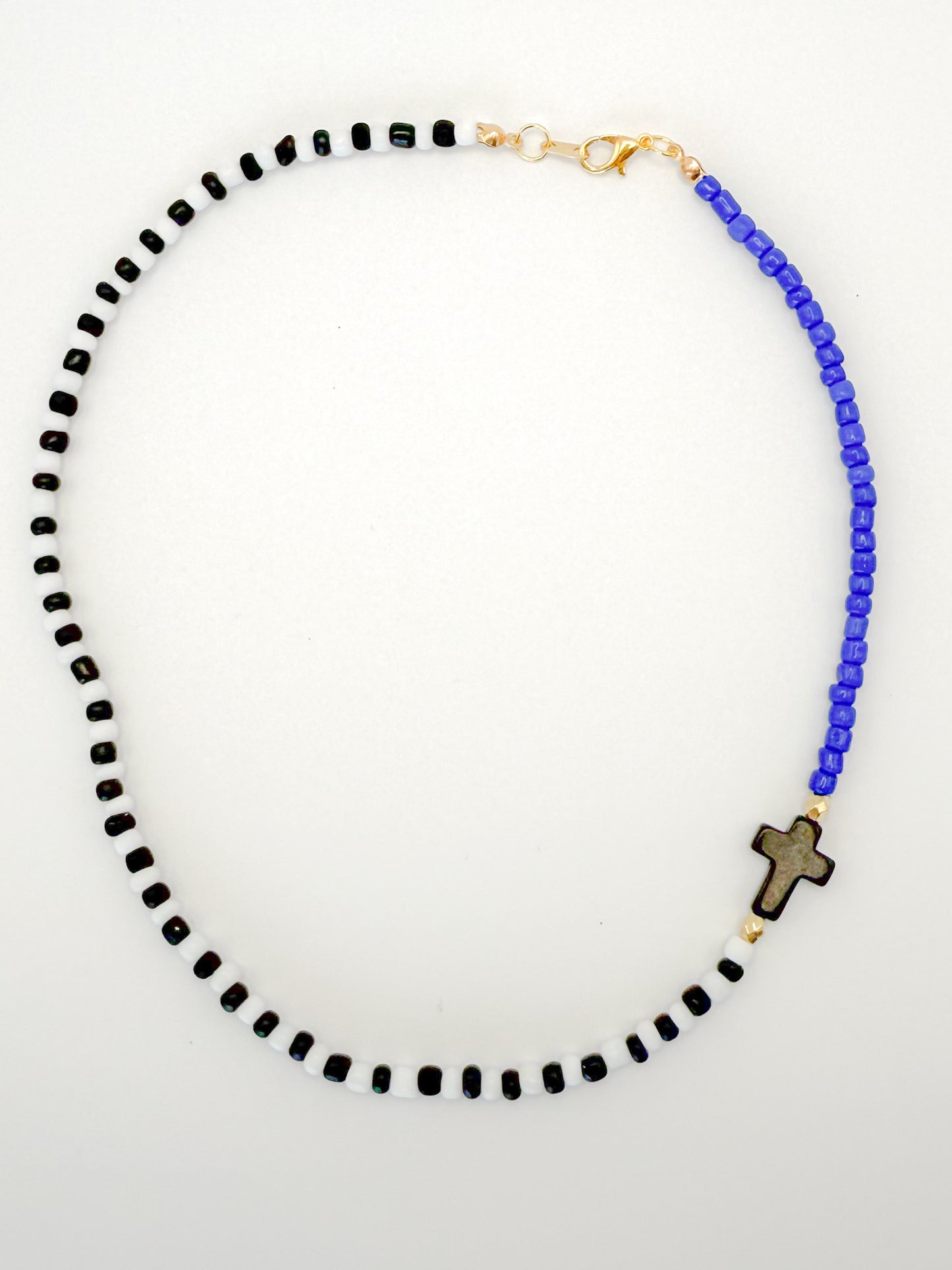 Asymmetric Beaded Cross Necklace