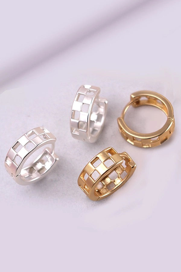 Matte Silver Checkered Hoops
