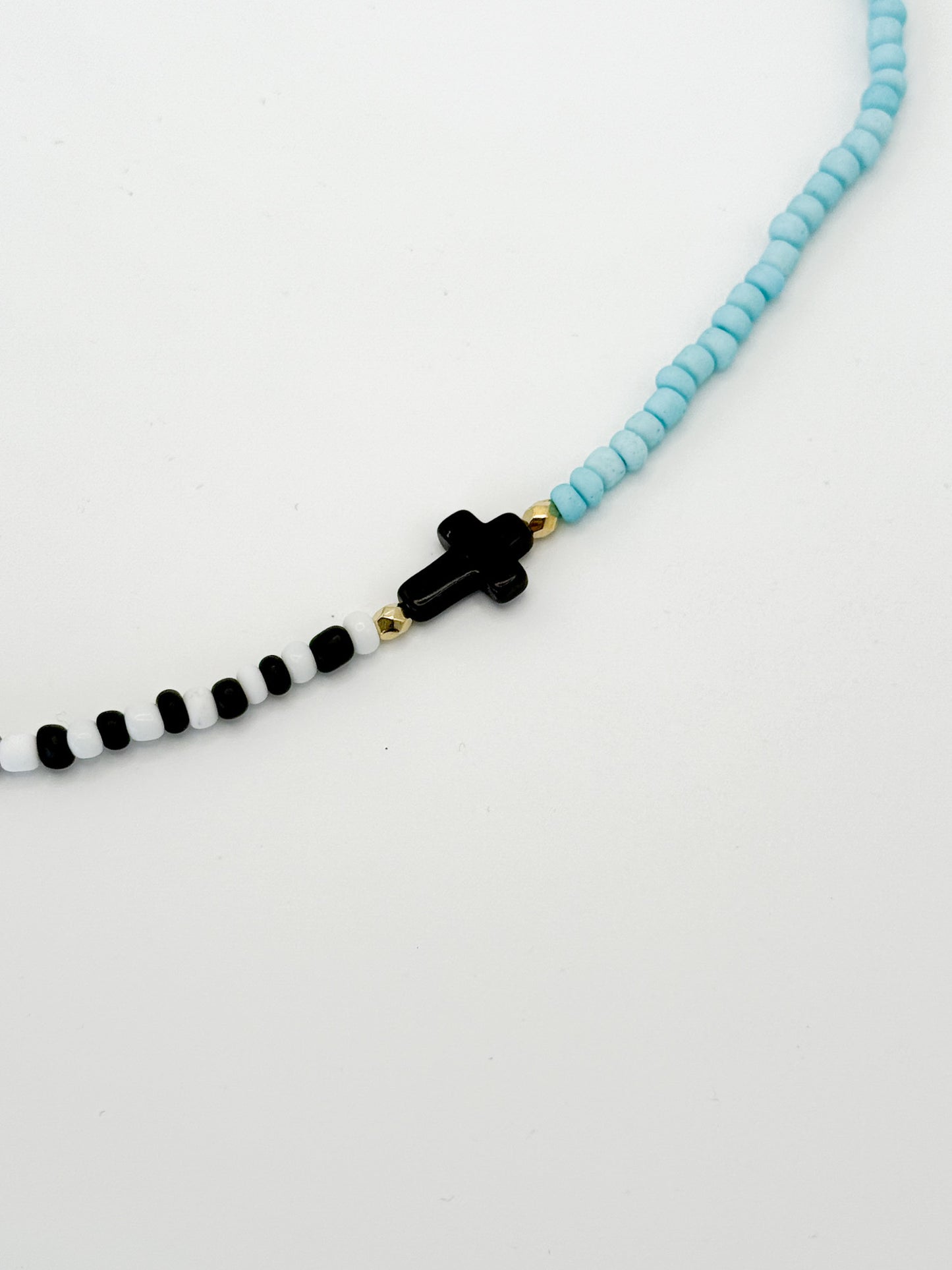 Asymmetric Beaded Cross Necklace