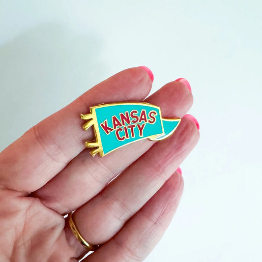 Kansas City Pennant Pin-Teal & Red