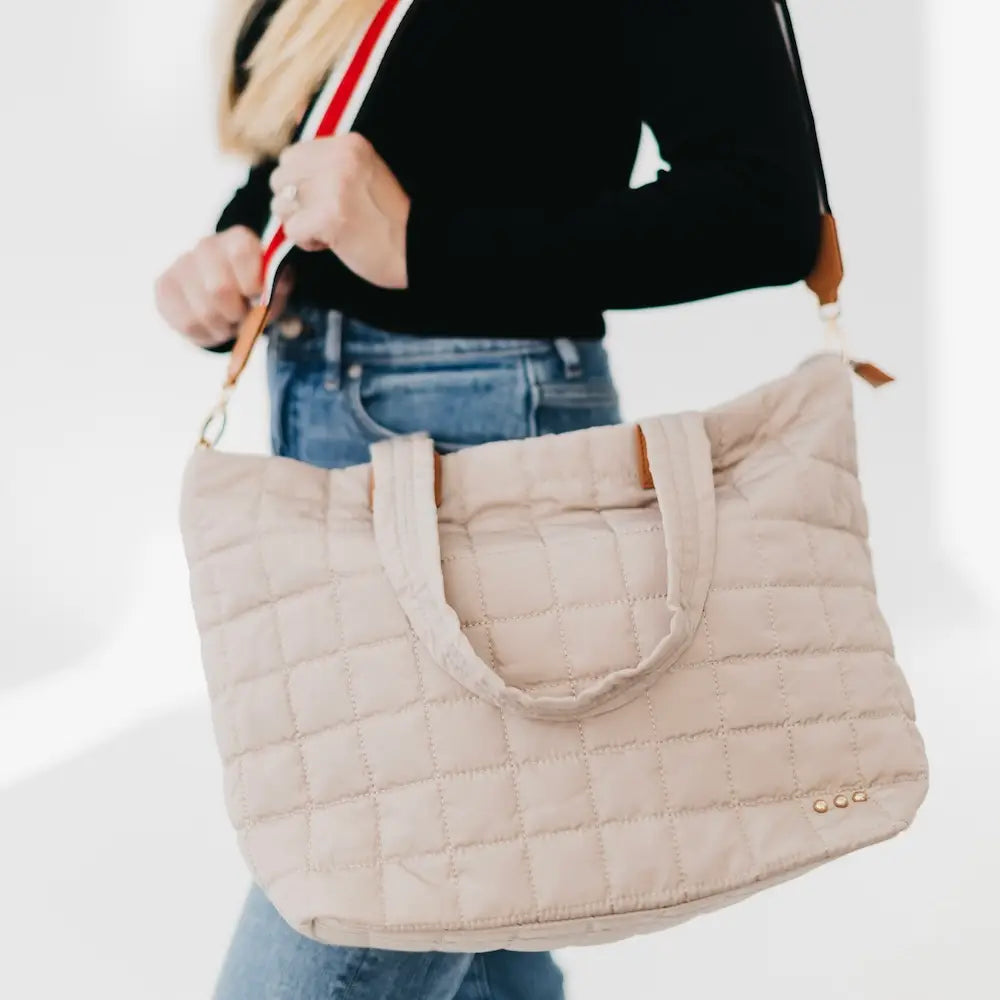 Quilted Tote Overnight Bag TAN