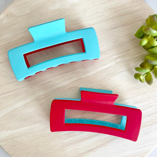 Two Tone Claw Clip - Red & Teal Kc Current