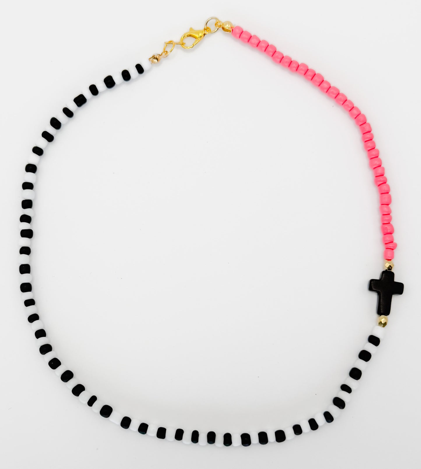 Asymmetric Beaded Cross Necklace