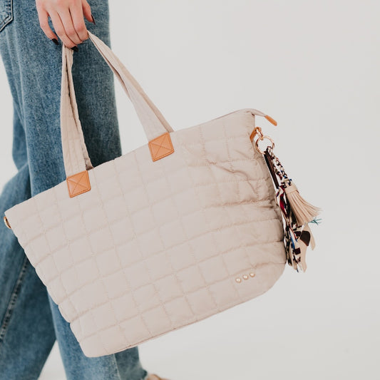 Quilted Tote Overnight Bag TAN