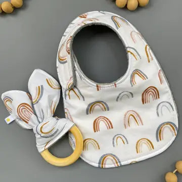 Muted Rainbow Bib+Crinkle Teether Combo