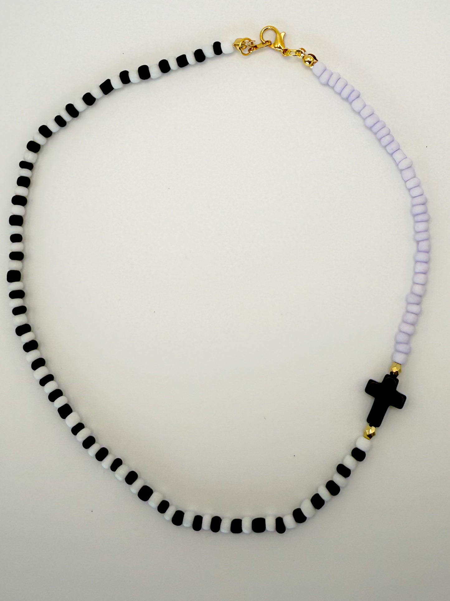 Asymmetric Beaded Cross Necklace