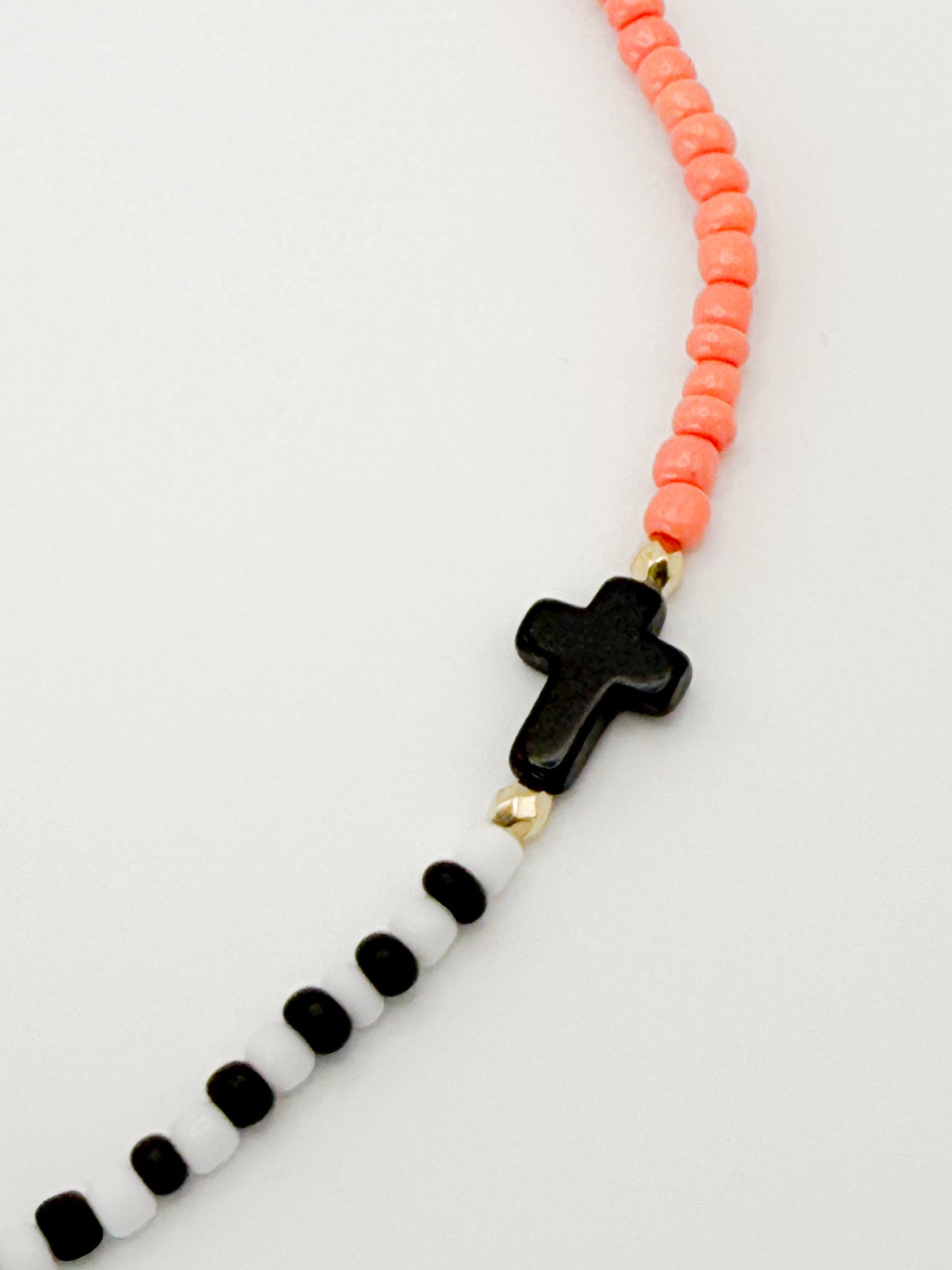 Asymmetric Beaded Cross Necklace