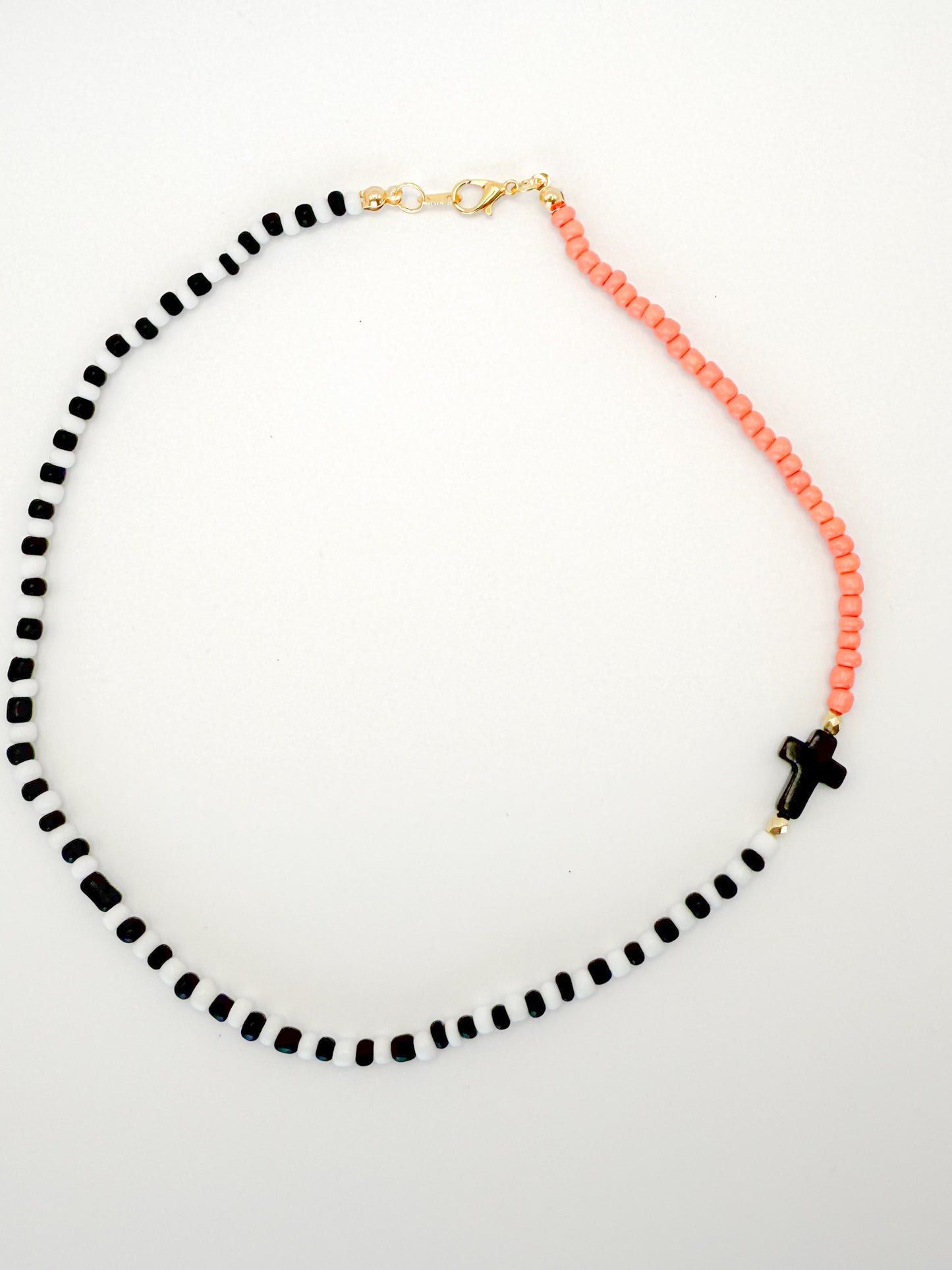 Asymmetric Beaded Cross Necklace