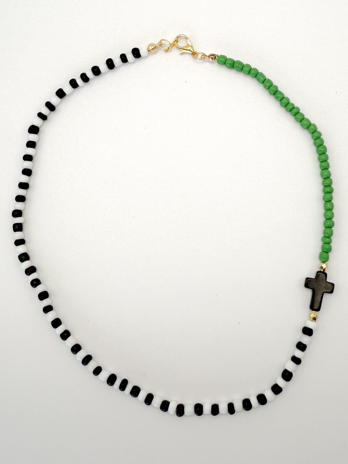 Asymmetric Beaded Cross Necklace