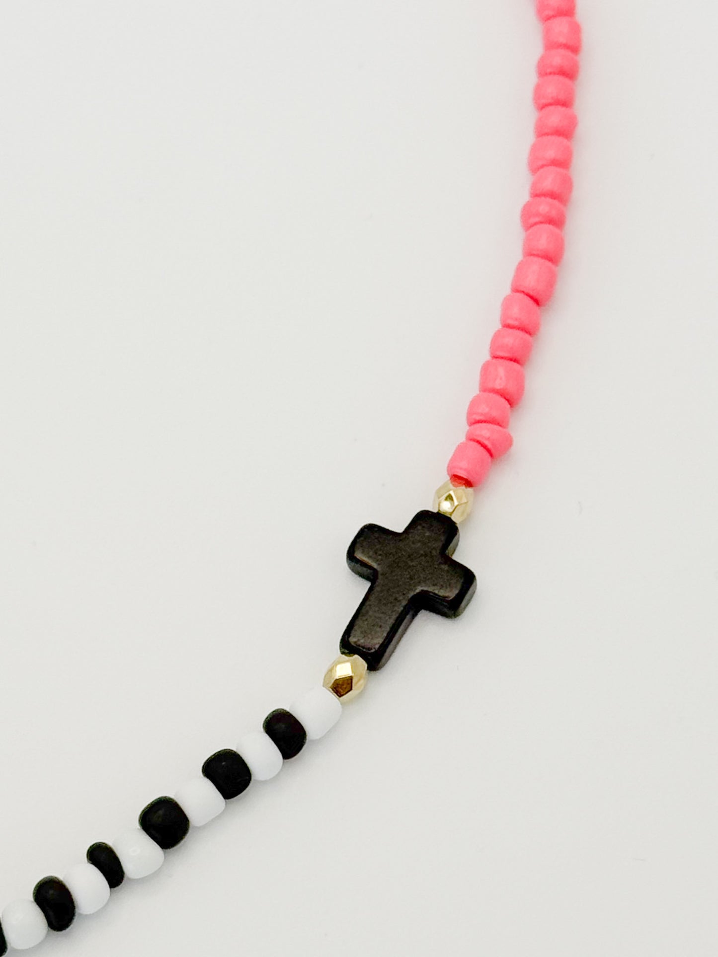 Asymmetric Beaded Cross Necklace