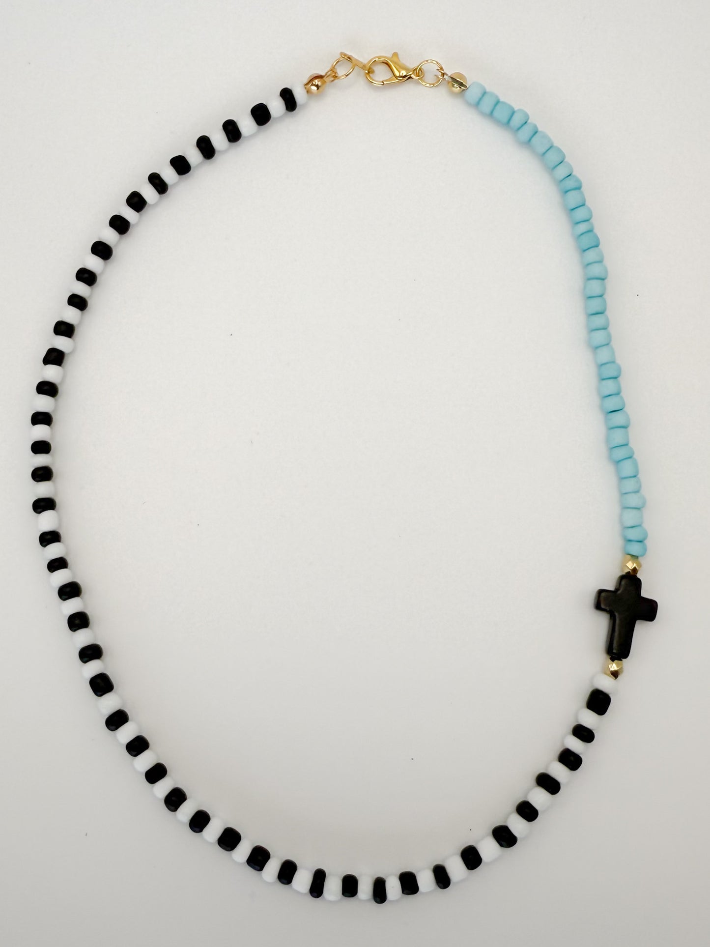Asymmetric Beaded Cross Necklace