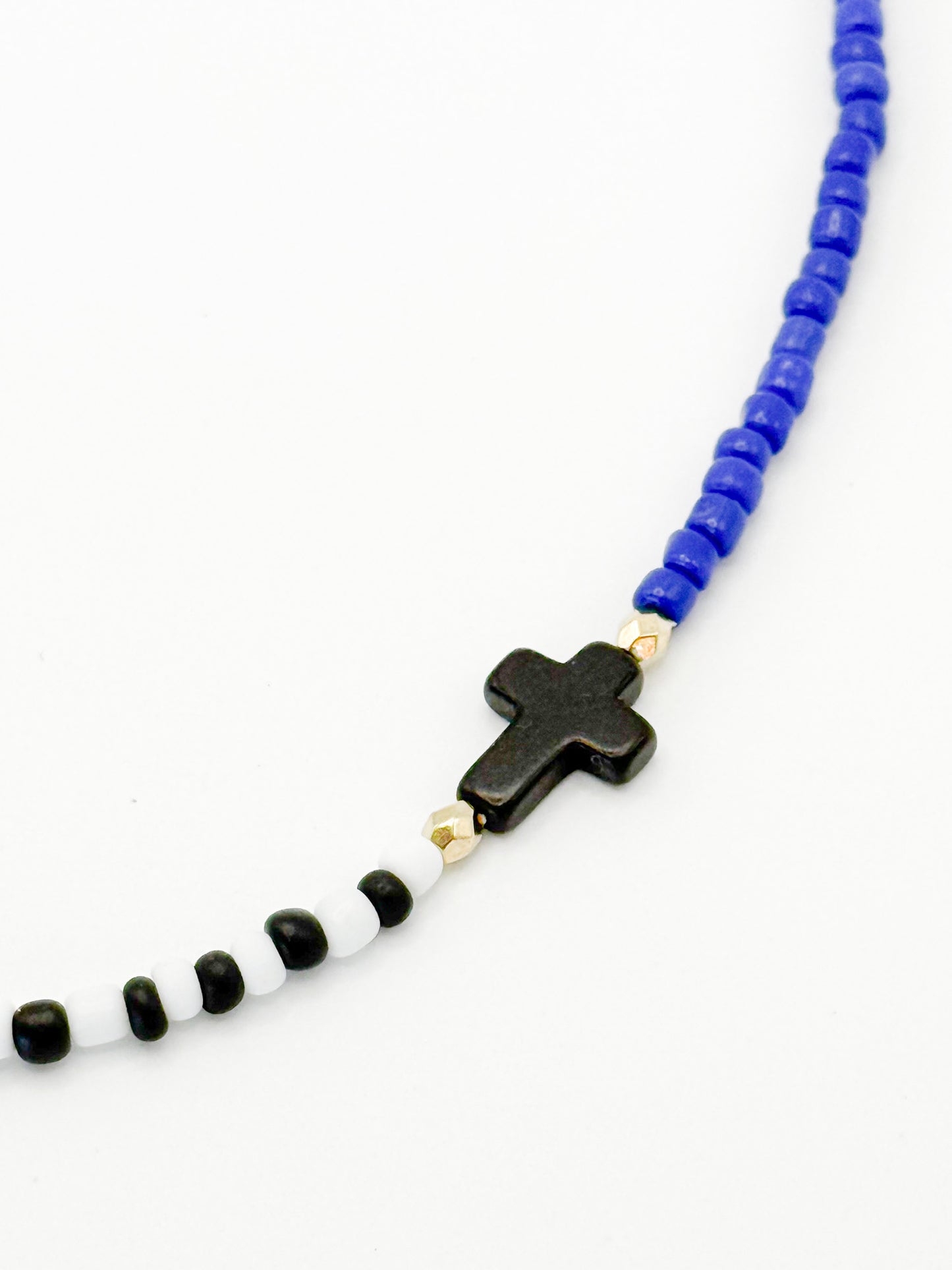 Asymmetric Beaded Cross Necklace