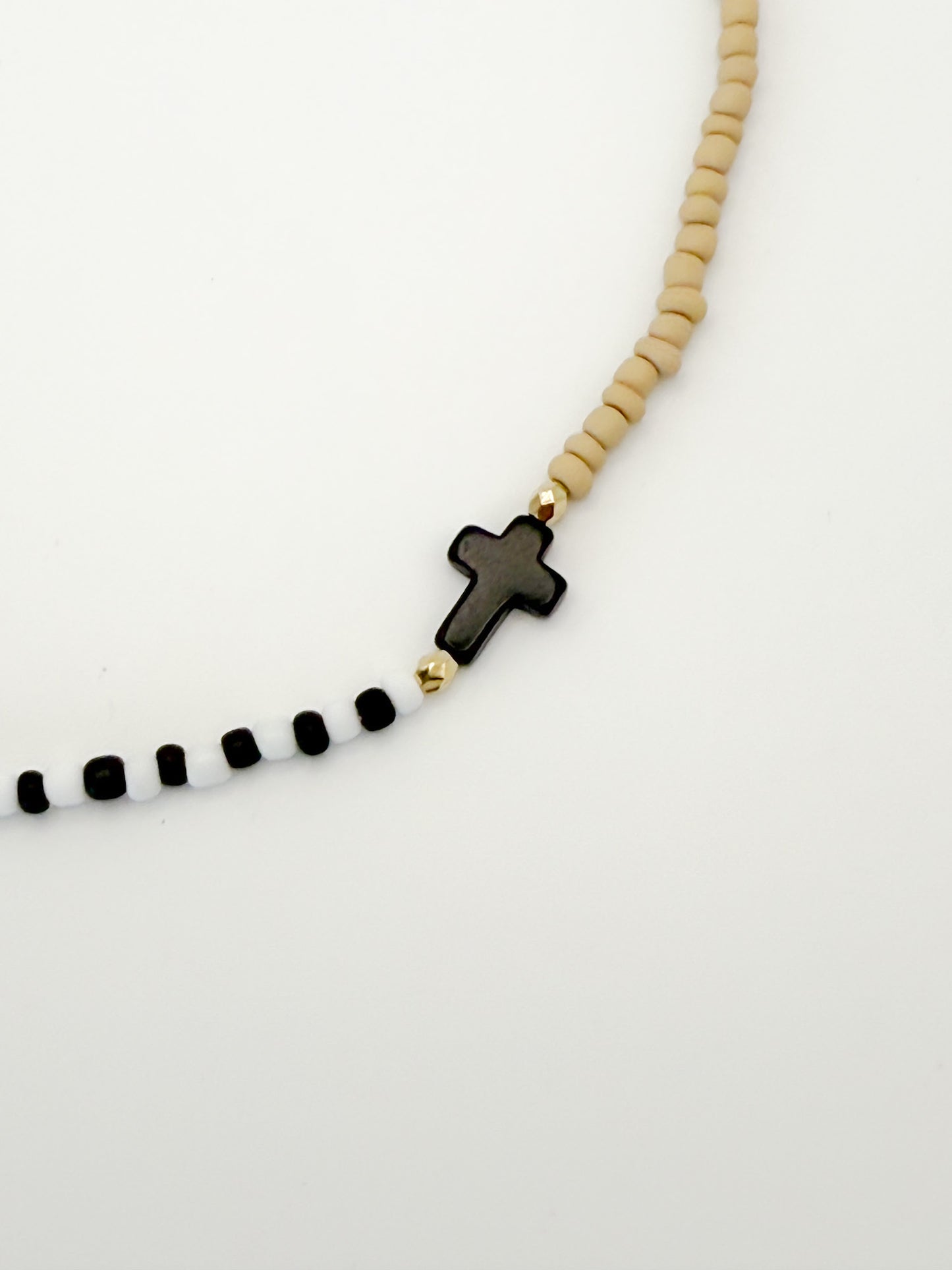 Asymmetric Beaded Cross Necklace