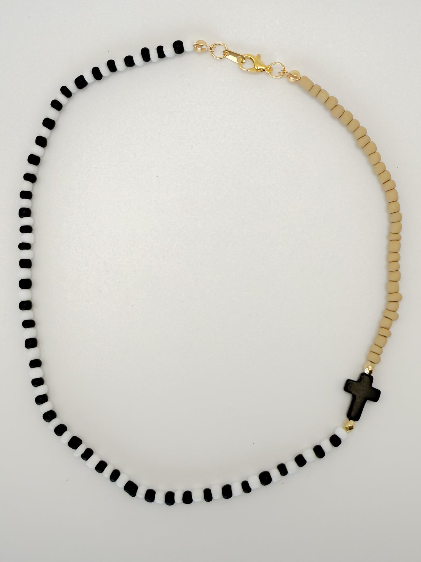 Asymmetric Beaded Cross Necklace