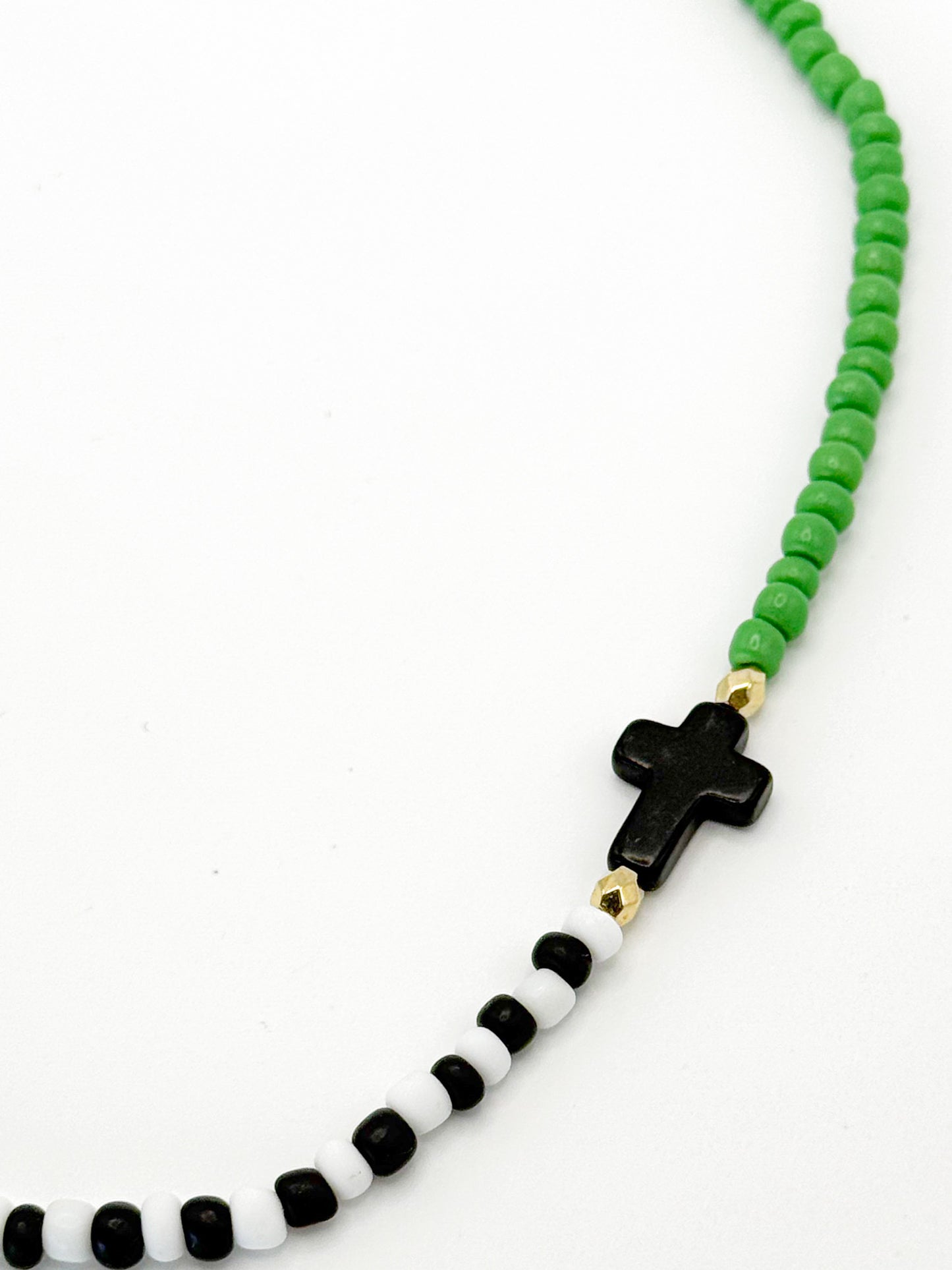 Asymmetric Beaded Cross Necklace