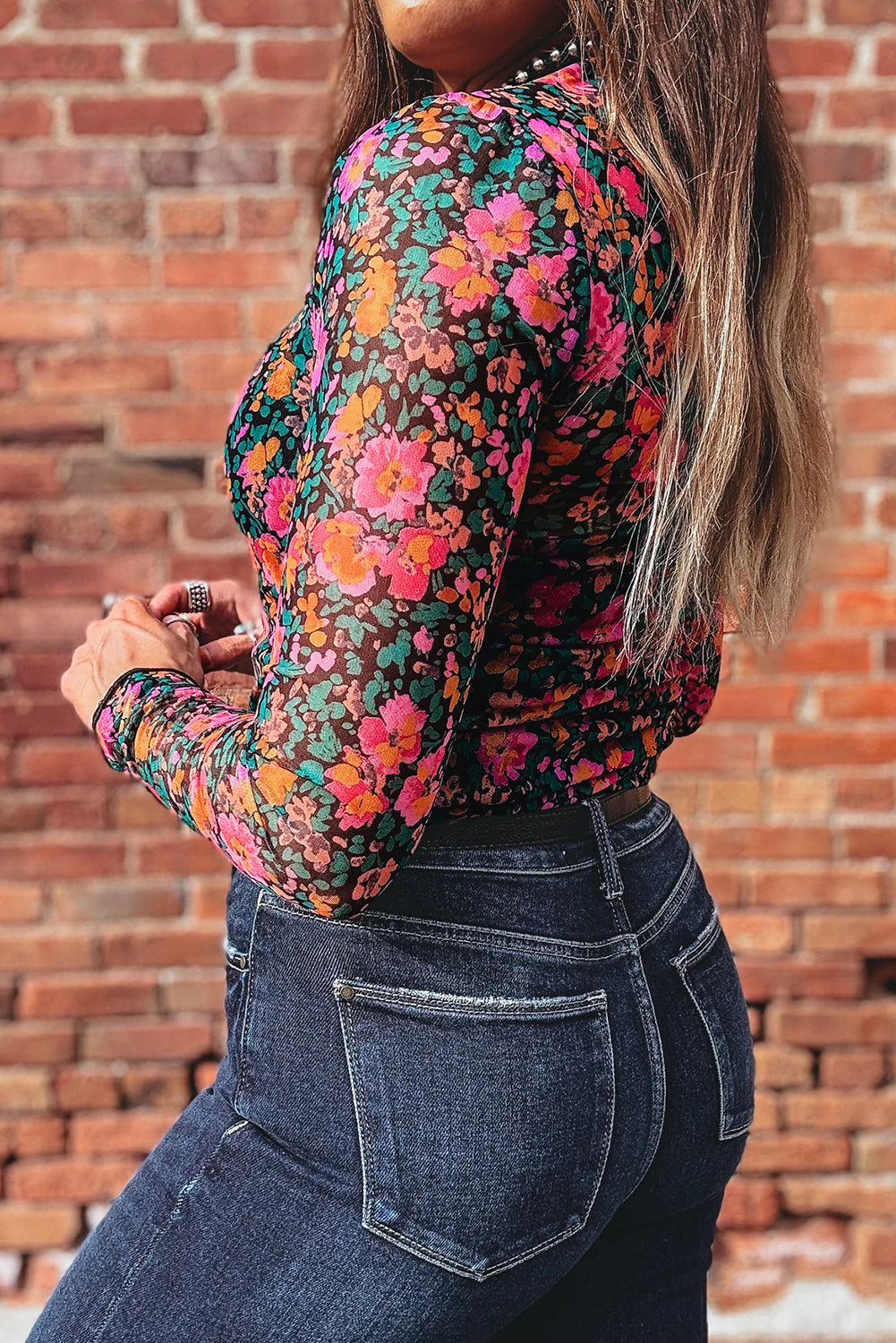 Floral Mesh Long Sleeve Tee