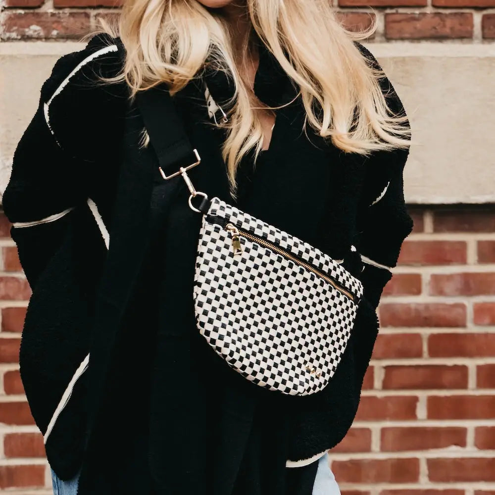 Westlyn Woven Bum Bag-Black & Ivory Checkered