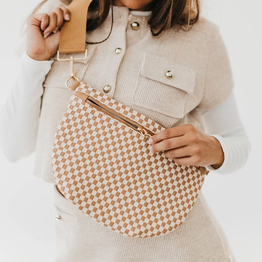 Westlyn Woven Bum Bag-Tan & Ivory Checkered