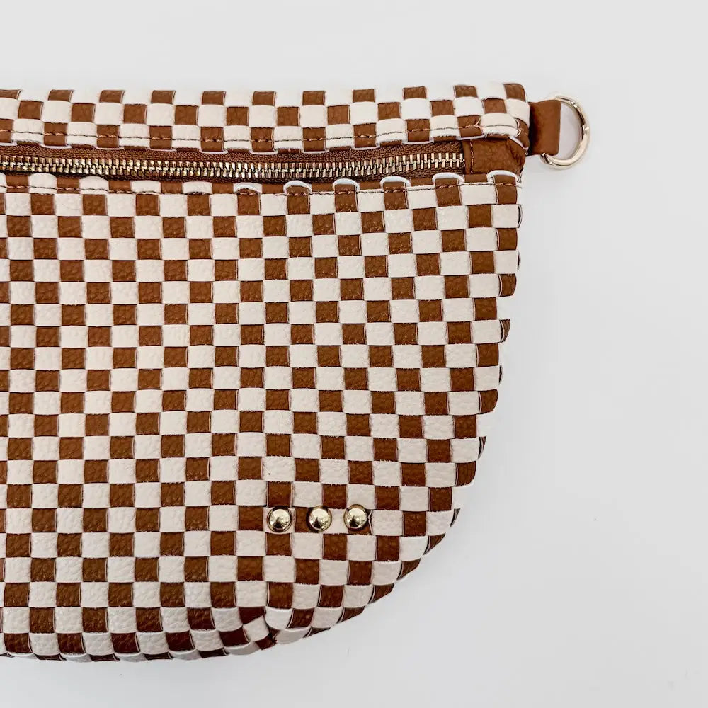 Westlyn Woven Bum Bag-Tan & Ivory Checkered