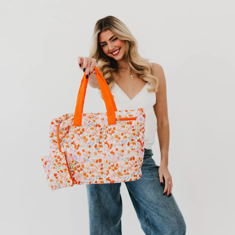 Presley Puffer Quilted Tote- Orange