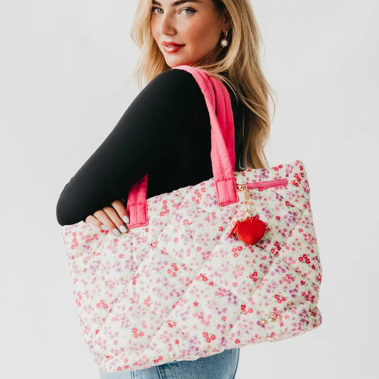Presley Puffer Quilted Tote-Pink