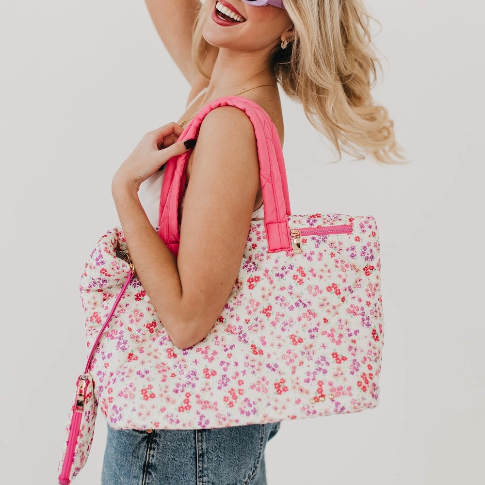 Presley Puffer Quilted Tote-Pink