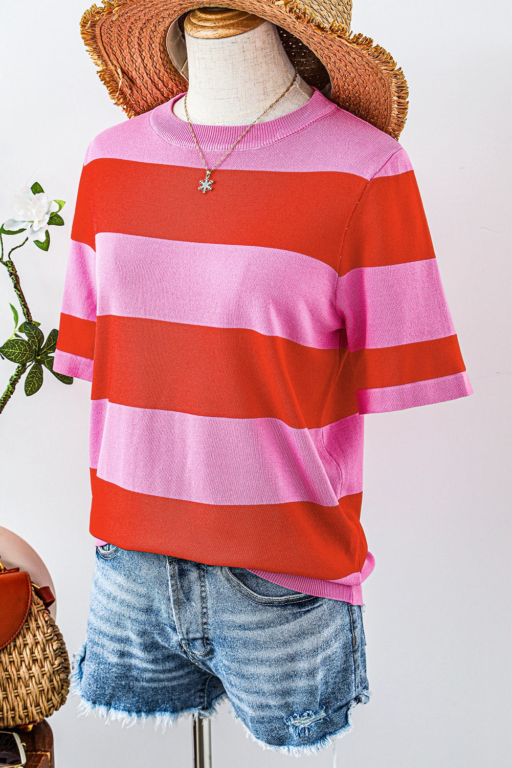 Striped Lightweight Short Sleeve Sweater